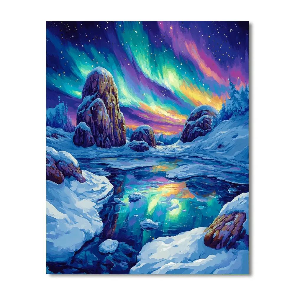 A.Y. Jackson Inspired Aurora Over Sculpted Shield Rocks Painting by numbers kit