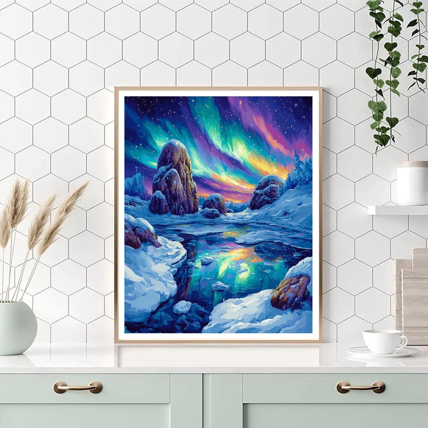 A.Y. Jackson Inspired Aurora Over Sculpted Shield Rocks Painting by numbers kit