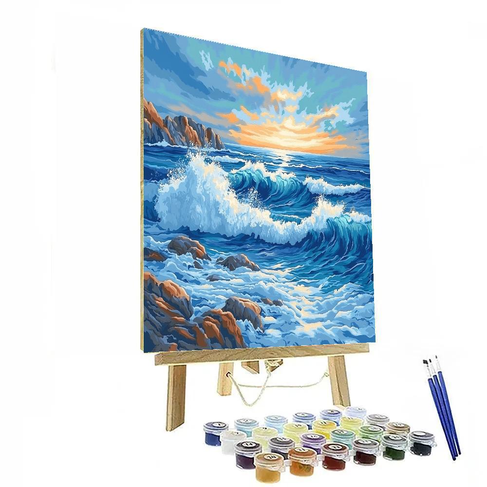 Hokusai Inspired Serene Ocean Waves painting number kit