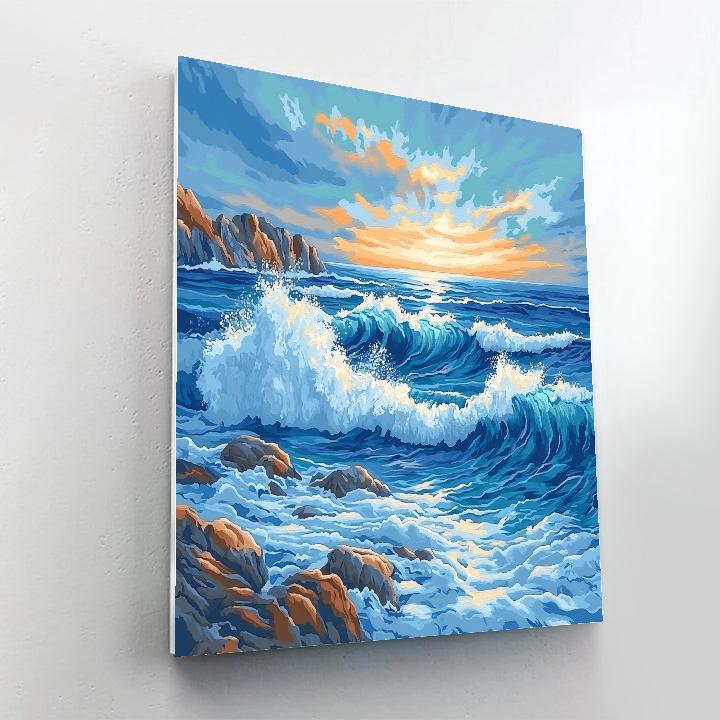 Hokusai Inspired Serene Ocean Waves painting number kit