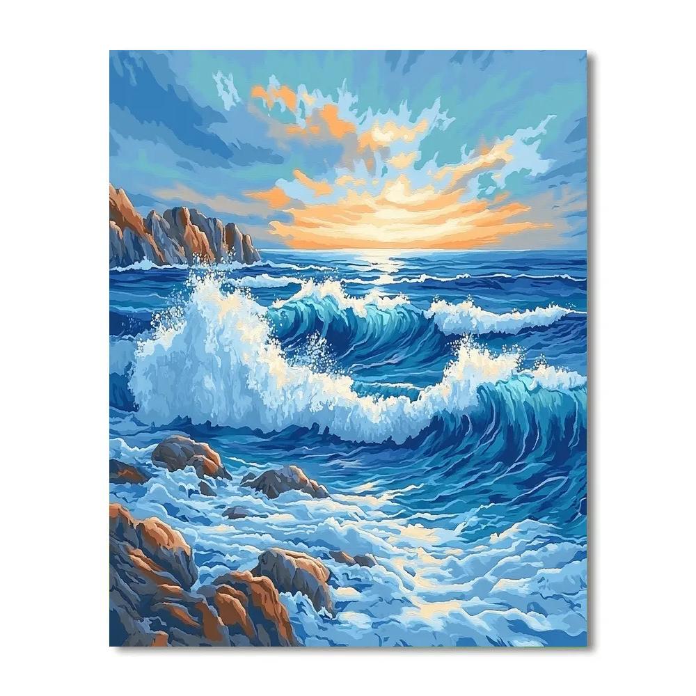 Hokusai Inspired Serene Ocean Waves painting number kit