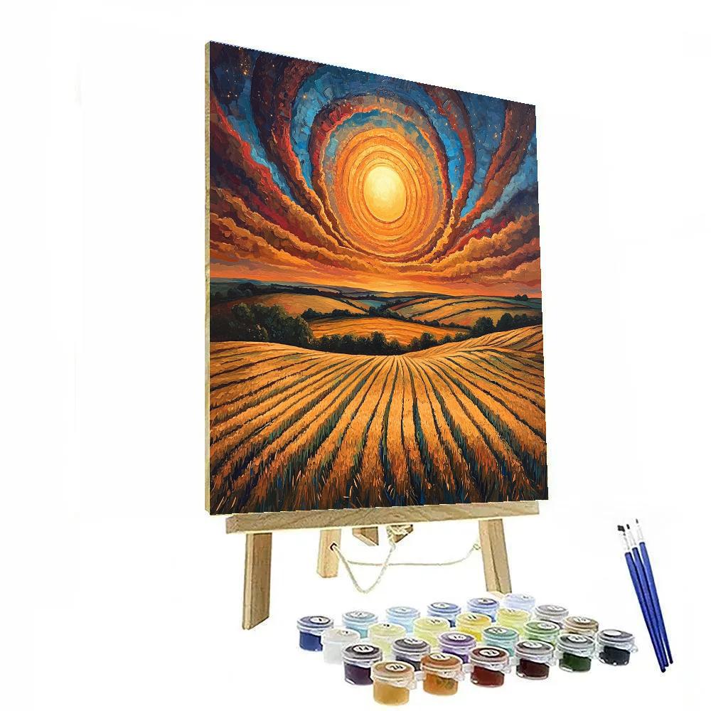 Edvard Munch Inspired Cosmic Sundown Over Fields painting number kit
