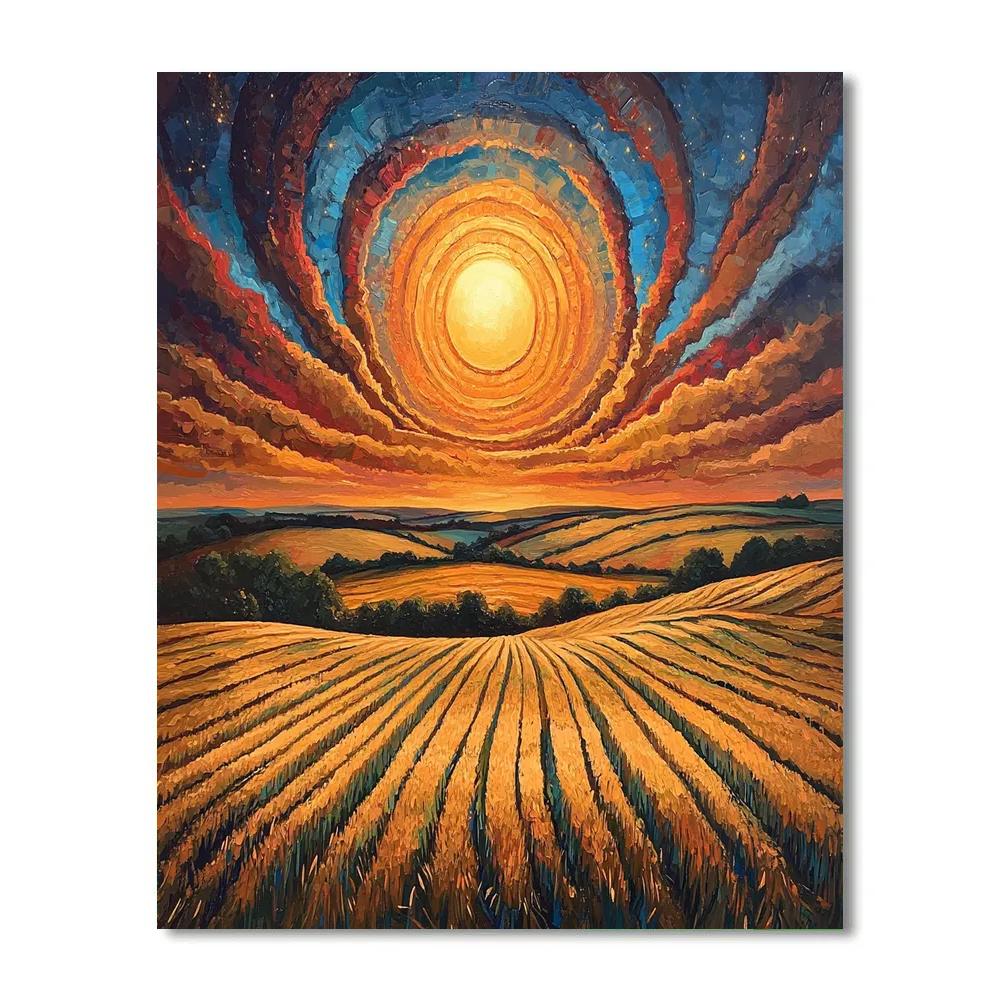 Edvard Munch Inspired Cosmic Sundown Over Fields painting number kit