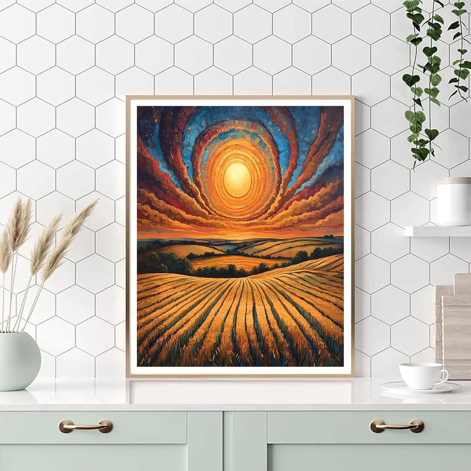 Edvard Munch Inspired Cosmic Sundown Over Fields painting number kit