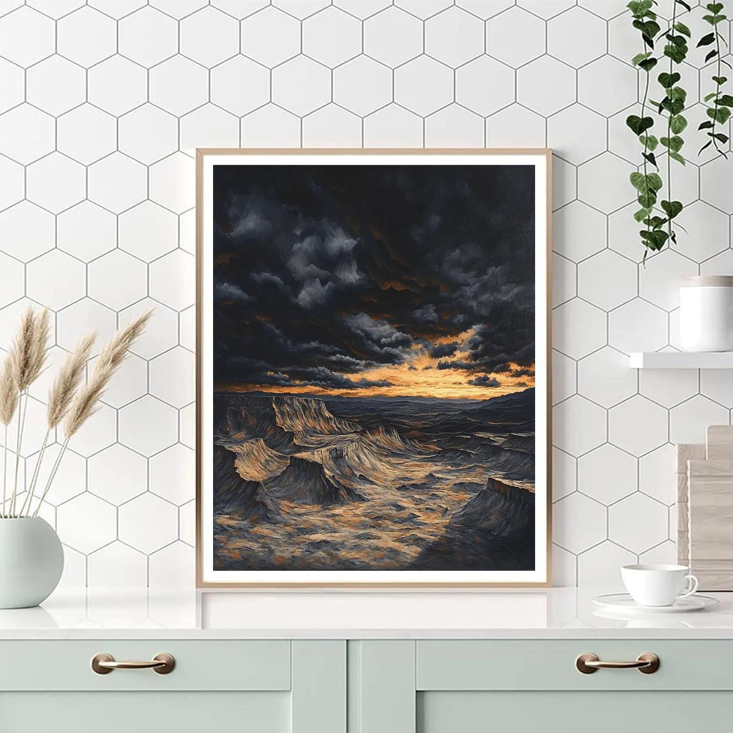 Francisco Goya Inspired Twilight Storm Over Barren Ridge Number painting