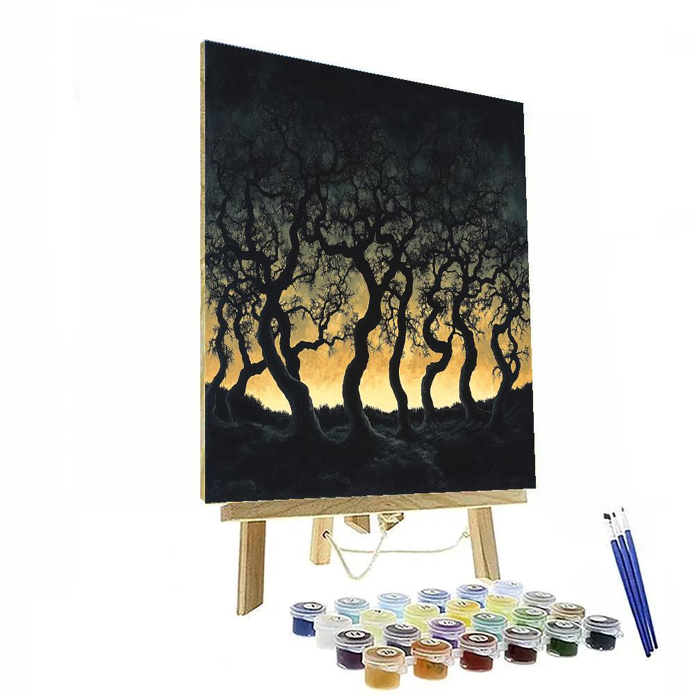 Francisco Goya Inspired Moonlit Grove Silhouetted Against Ominous Horizon paint by number