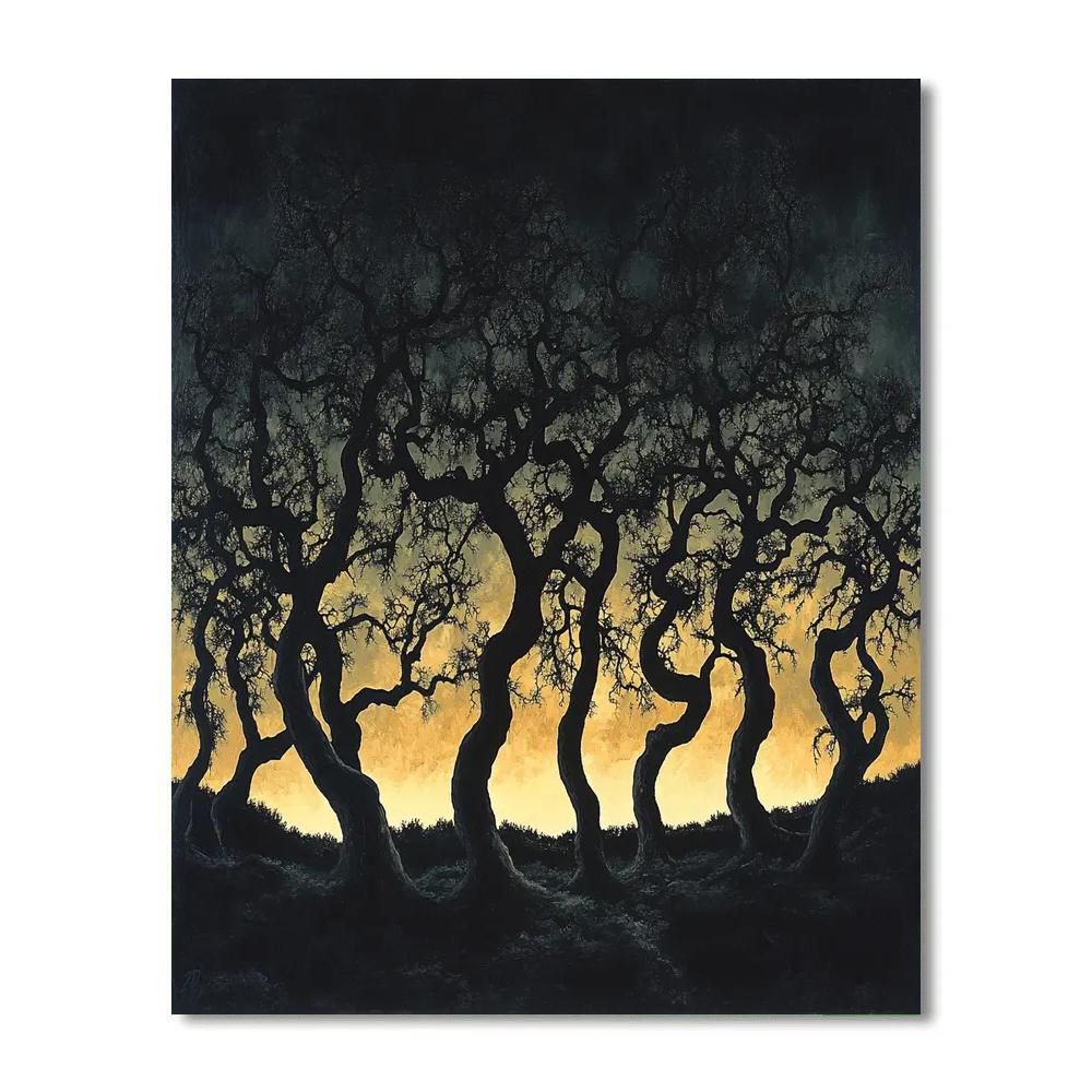 Francisco Goya Inspired Moonlit Grove Silhouetted Against Ominous Horizon paint by number