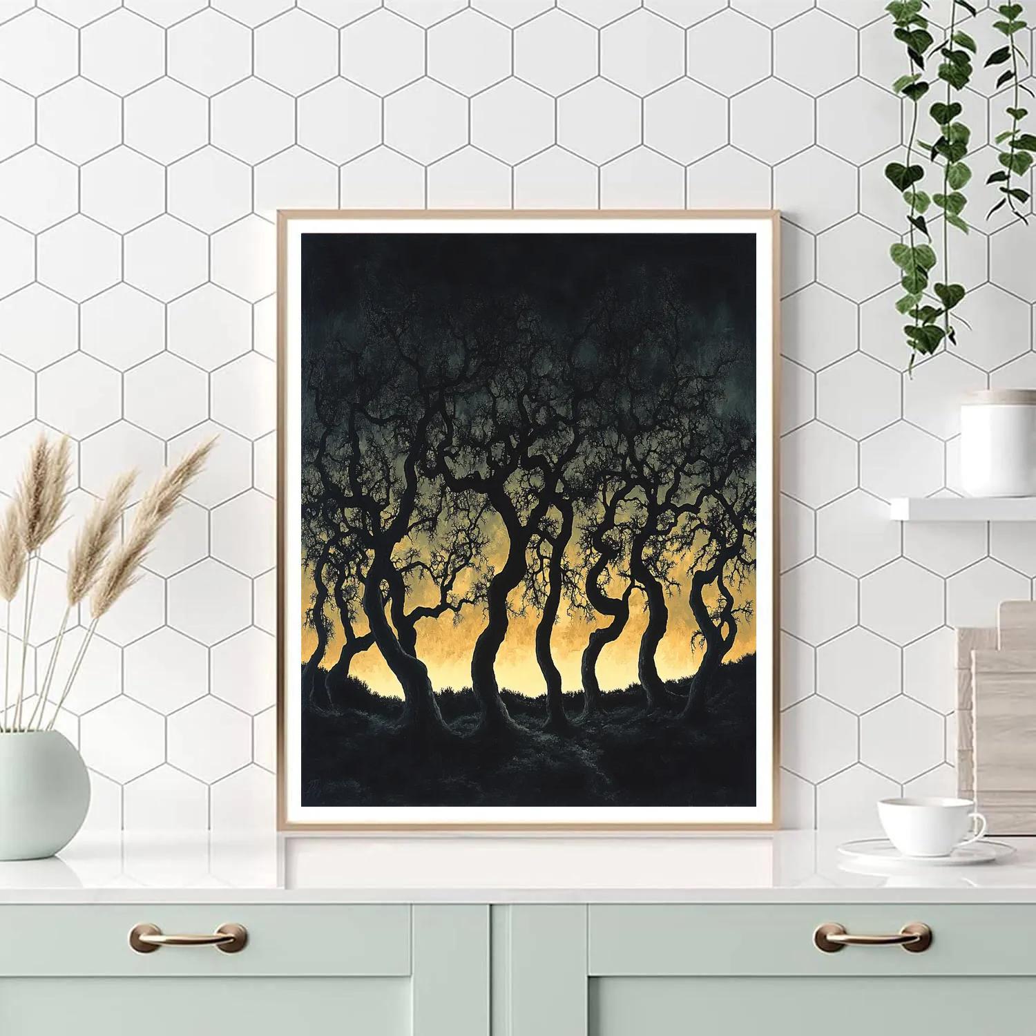 Francisco Goya Inspired Moonlit Grove Silhouetted Against Ominous Horizon paint by number