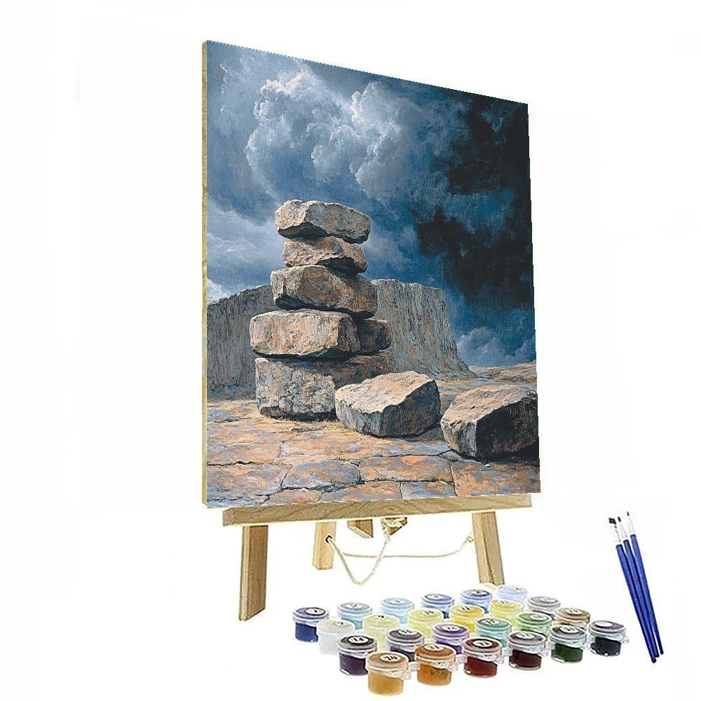 Francisco Goya Inspired Weathered Stones Under Heavy Stormy Sky paint by number
