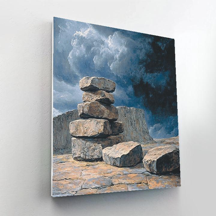 Francisco Goya Inspired Weathered Stones Under Heavy Stormy Sky paint by number