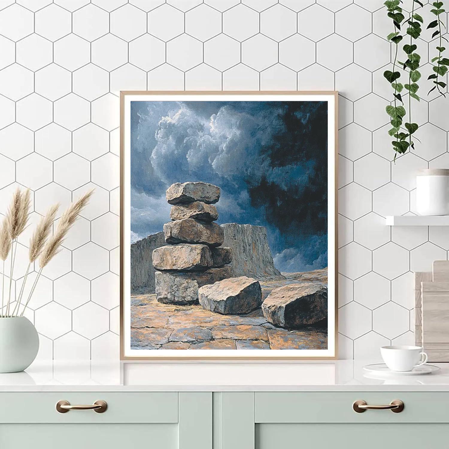 Francisco Goya Inspired Weathered Stones Under Heavy Stormy Sky paint by number