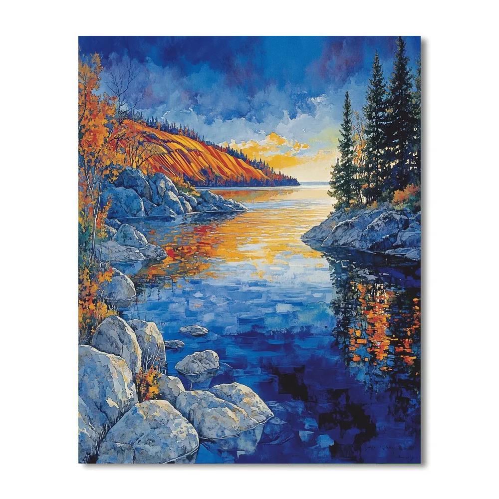 Franklin Carmichael Inspired Luminous Autumn Lakeshore Paint by numbers art