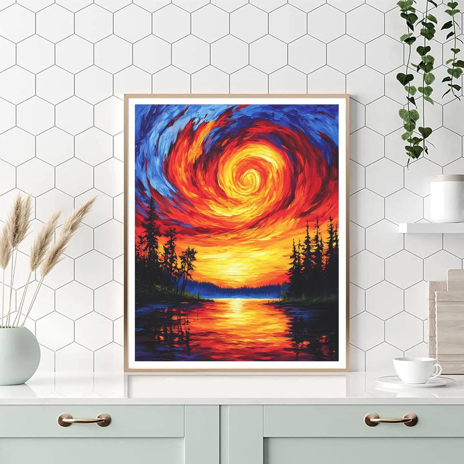 Edvard Munch Inspired Emotional Sunset Number painting