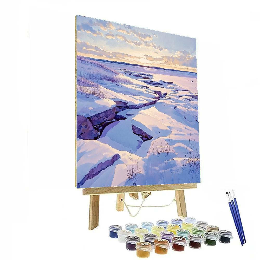 Franklin Carmichael Inspired Winter Light Over Snowy Rock Flats Painting by numbers kit