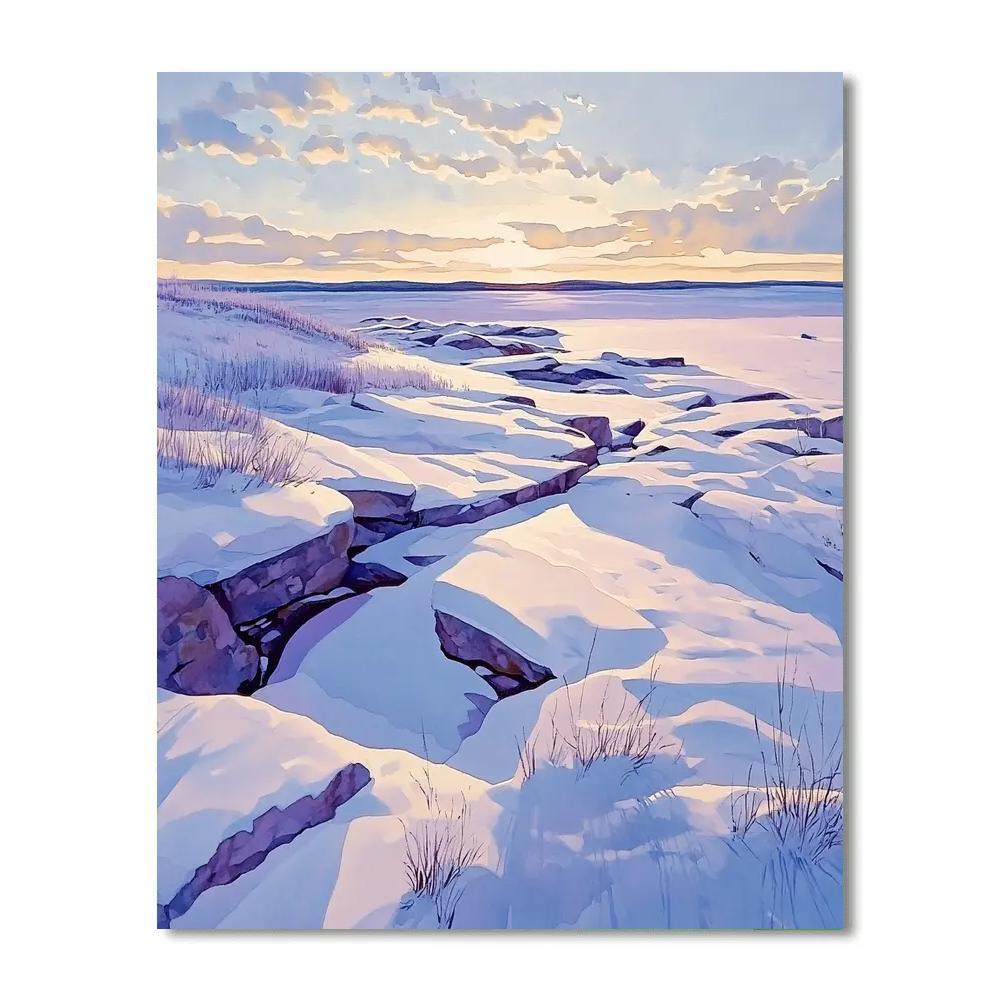 Franklin Carmichael Inspired Winter Light Over Snowy Rock Flats Painting by numbers kit