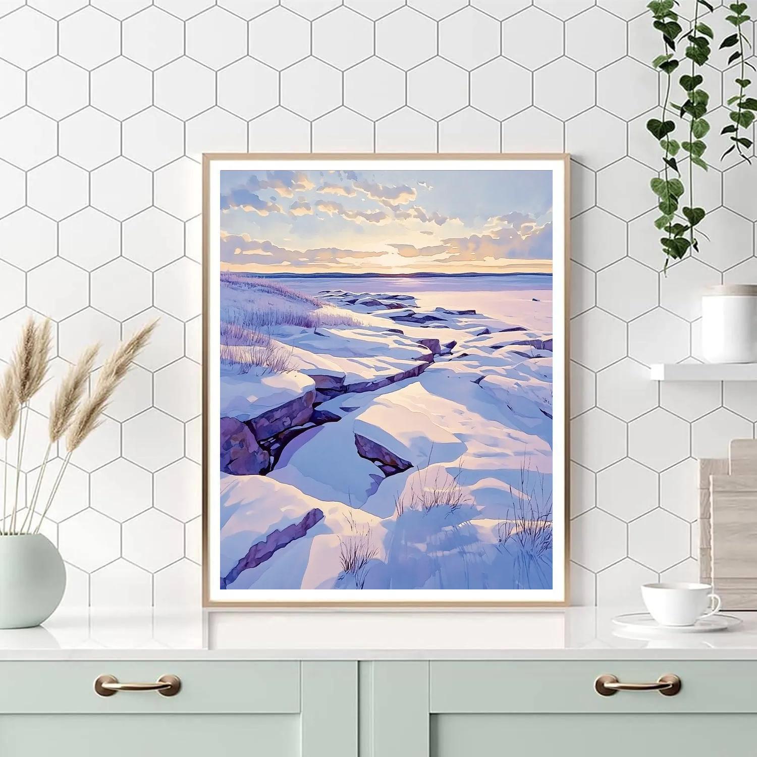 Franklin Carmichael Inspired Winter Light Over Snowy Rock Flats Painting by numbers kit