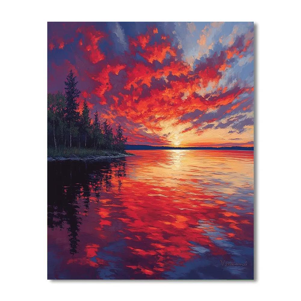 Frederick Varley Inspired Twilight Reflection On Silent Lake paint by color