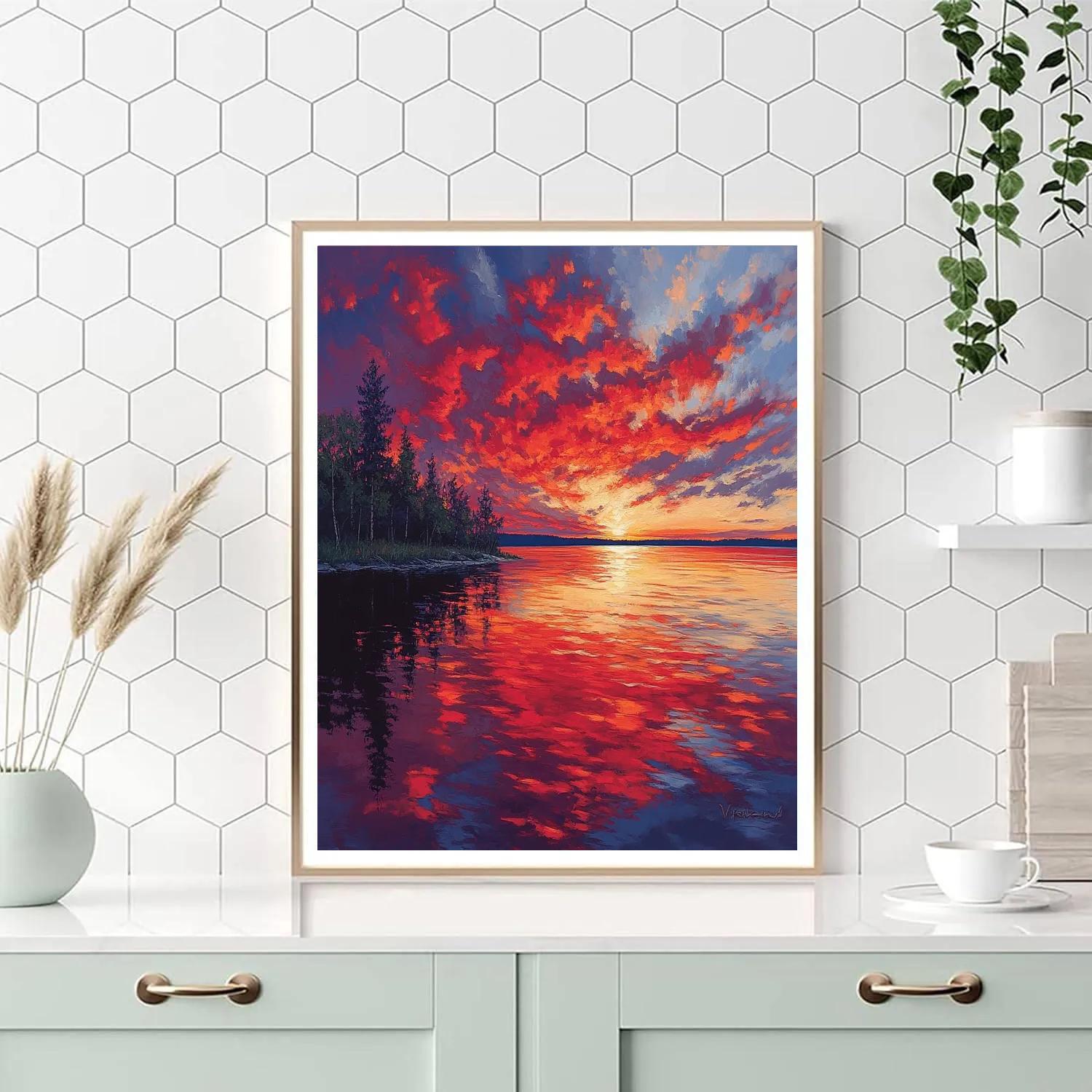 Frederick Varley Inspired Twilight Reflection On Silent Lake paint by color