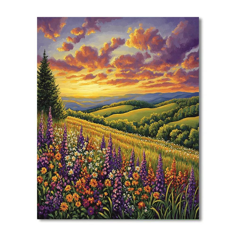 J. E. H. MacDonald Inspired Meadow Of Wildflowers And Rolling Clouds Paint by numbers kits