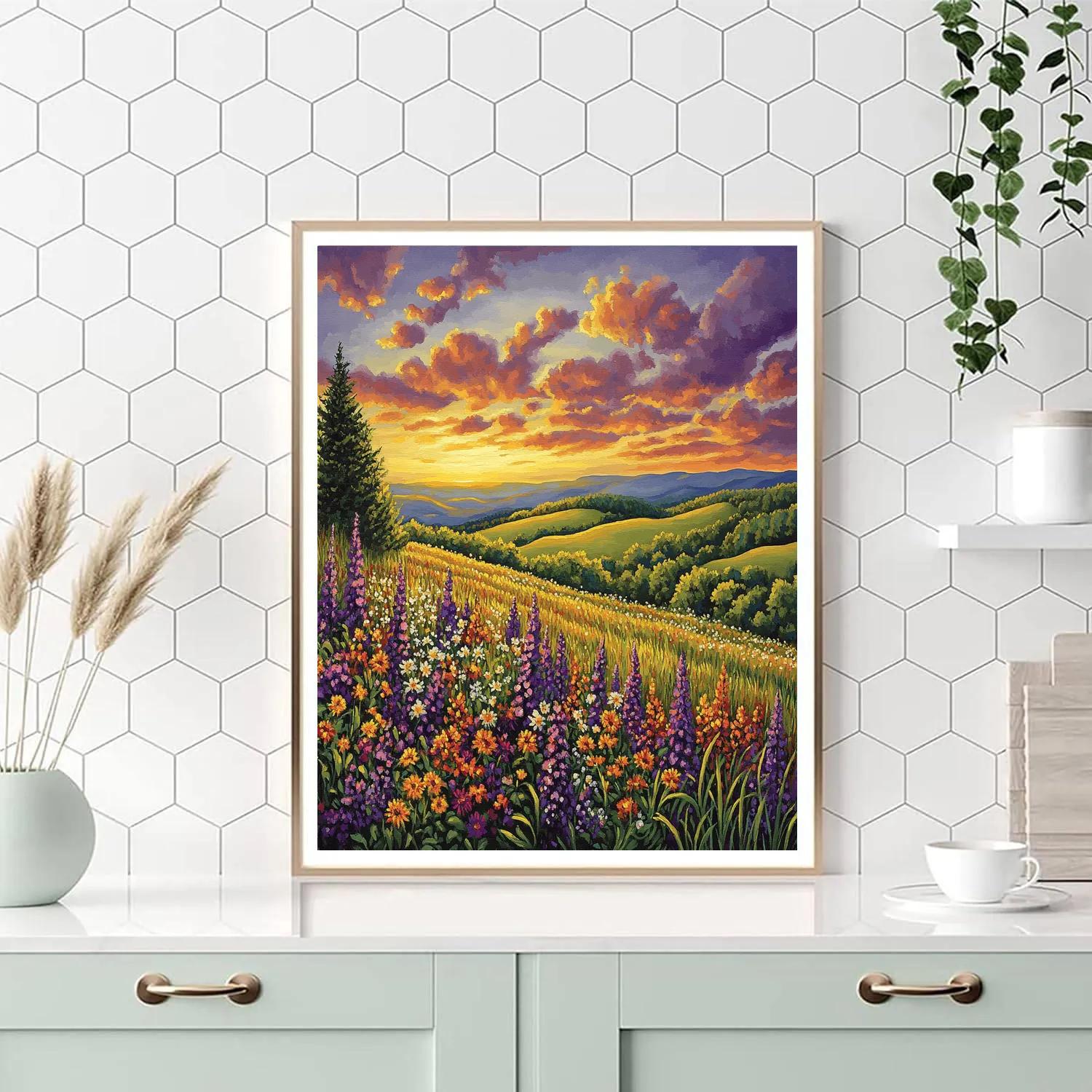 J. E. H. MacDonald Inspired Meadow Of Wildflowers And Rolling Clouds Paint by numbers kits