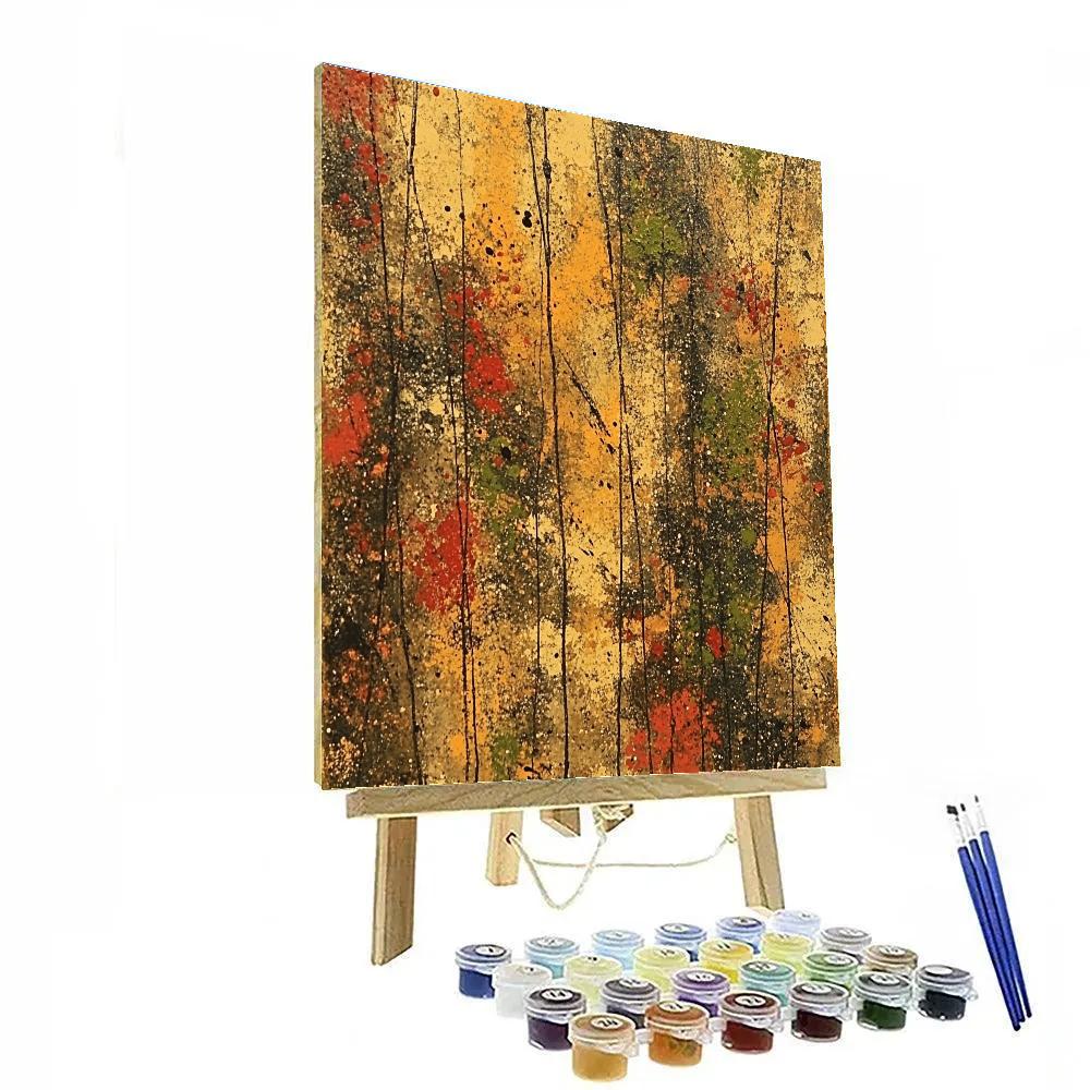 Jackson Pollock Inspired Autumnal Symphony Of Earth Tones paint by color