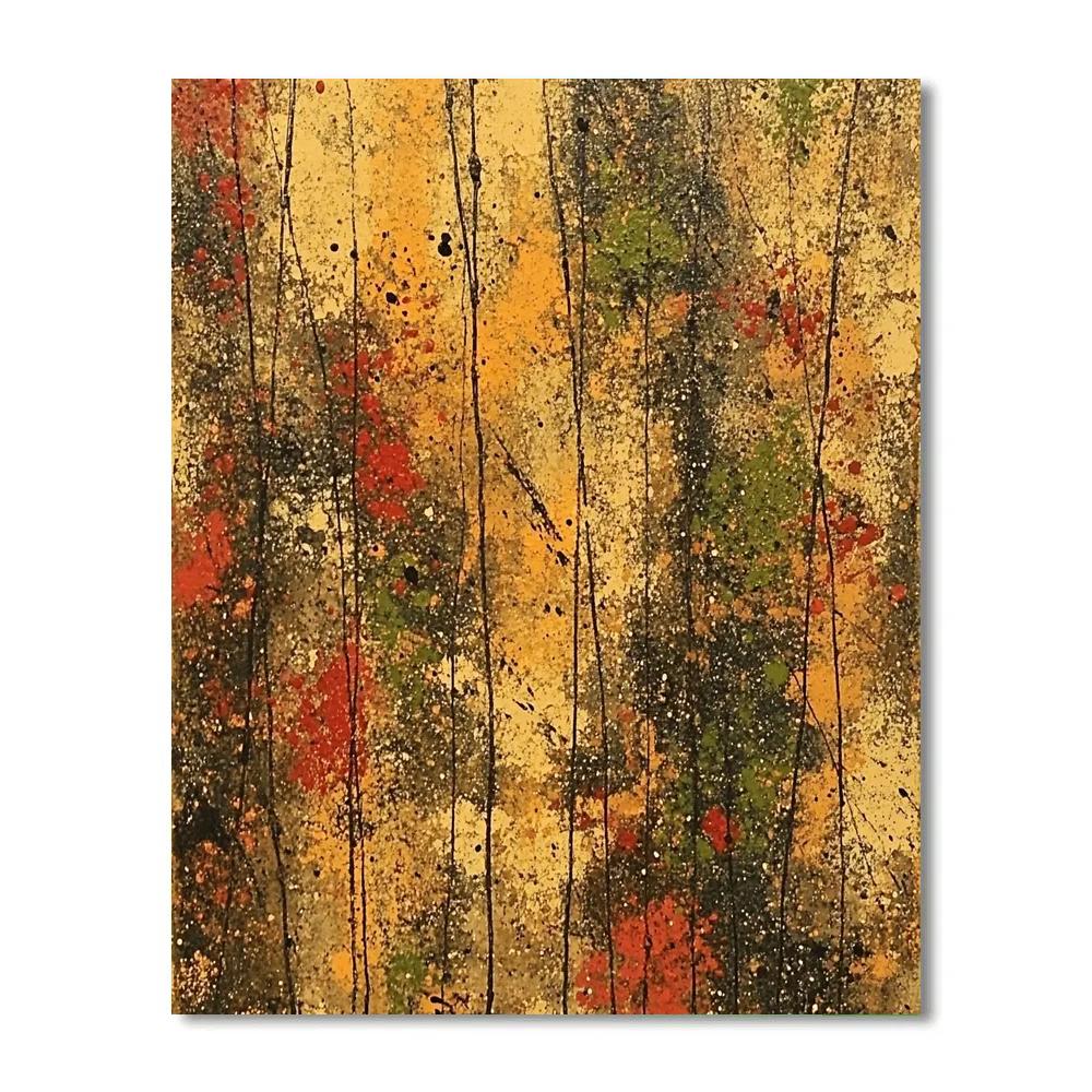 Jackson Pollock Inspired Autumnal Symphony Of Earth Tones paint by color