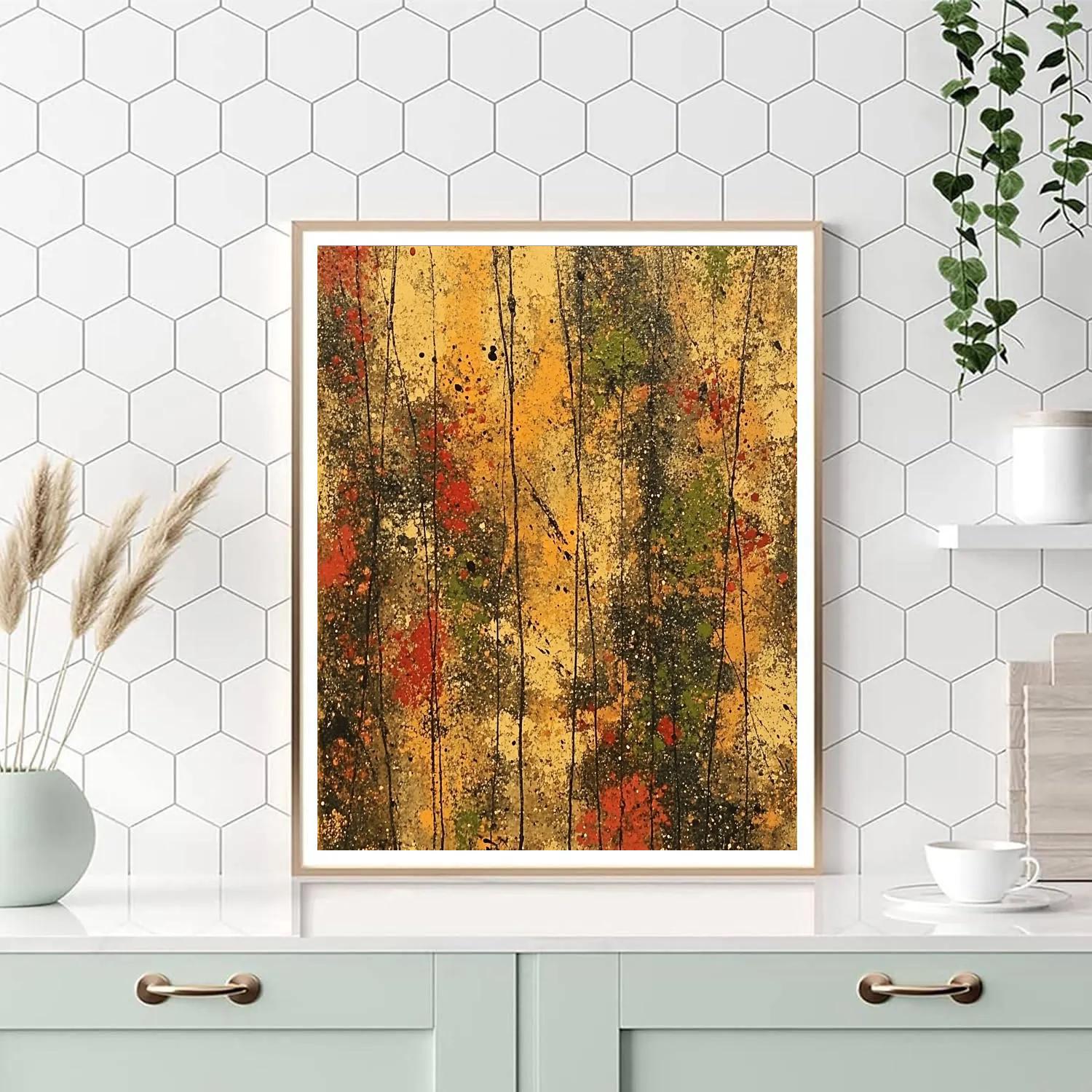 Jackson Pollock Inspired Autumnal Symphony Of Earth Tones paint by color