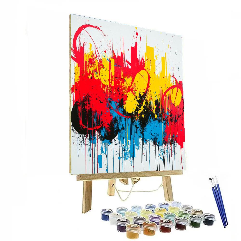 Jackson Pollock Inspired Electric Pulse In Primary Drips painting number kit