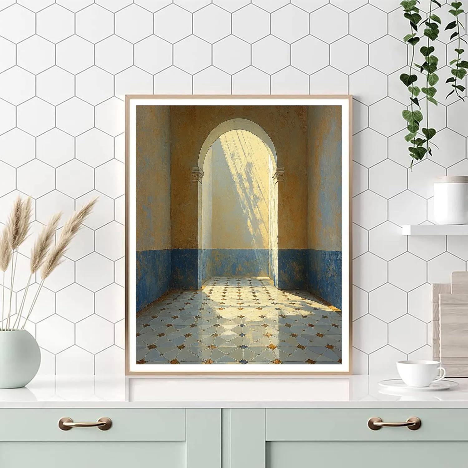 Johannes Vermeer Inspired Sunlight Dancing On Delft Tile Floor paint by number