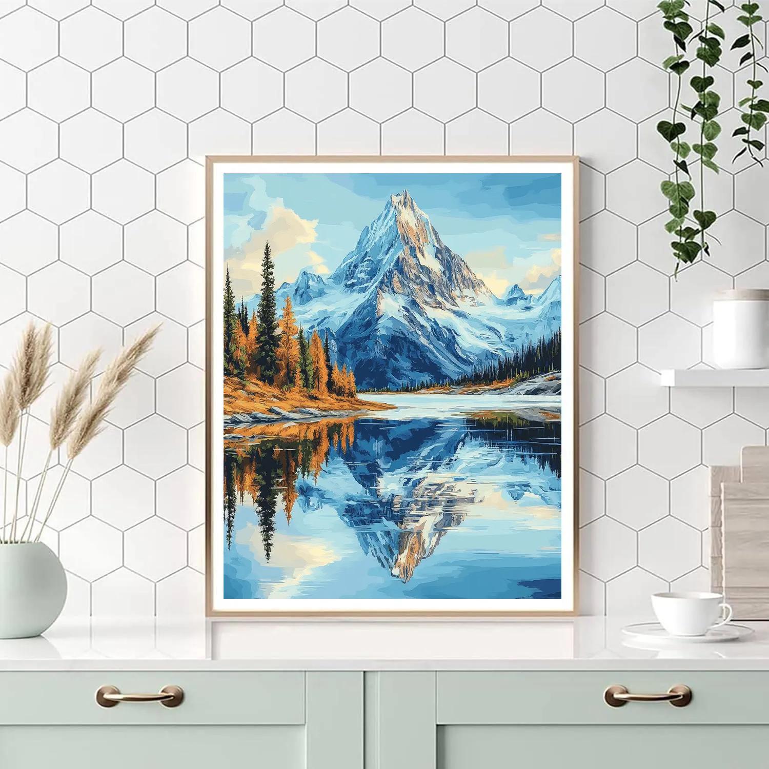 Lawren Harris Inspired Snow Capped Lake In Stillness paint by color