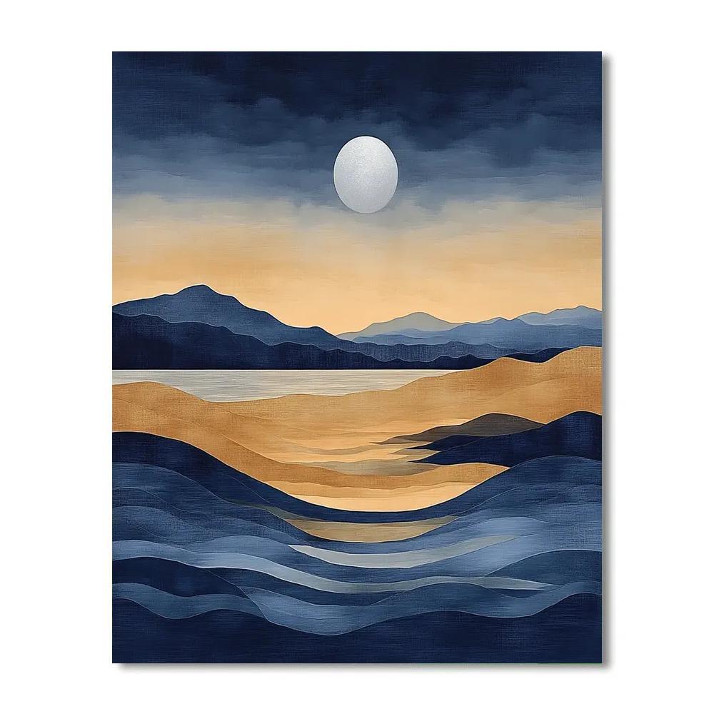 Hiroshige Inspired Moonlit Autumn Tide paint by color