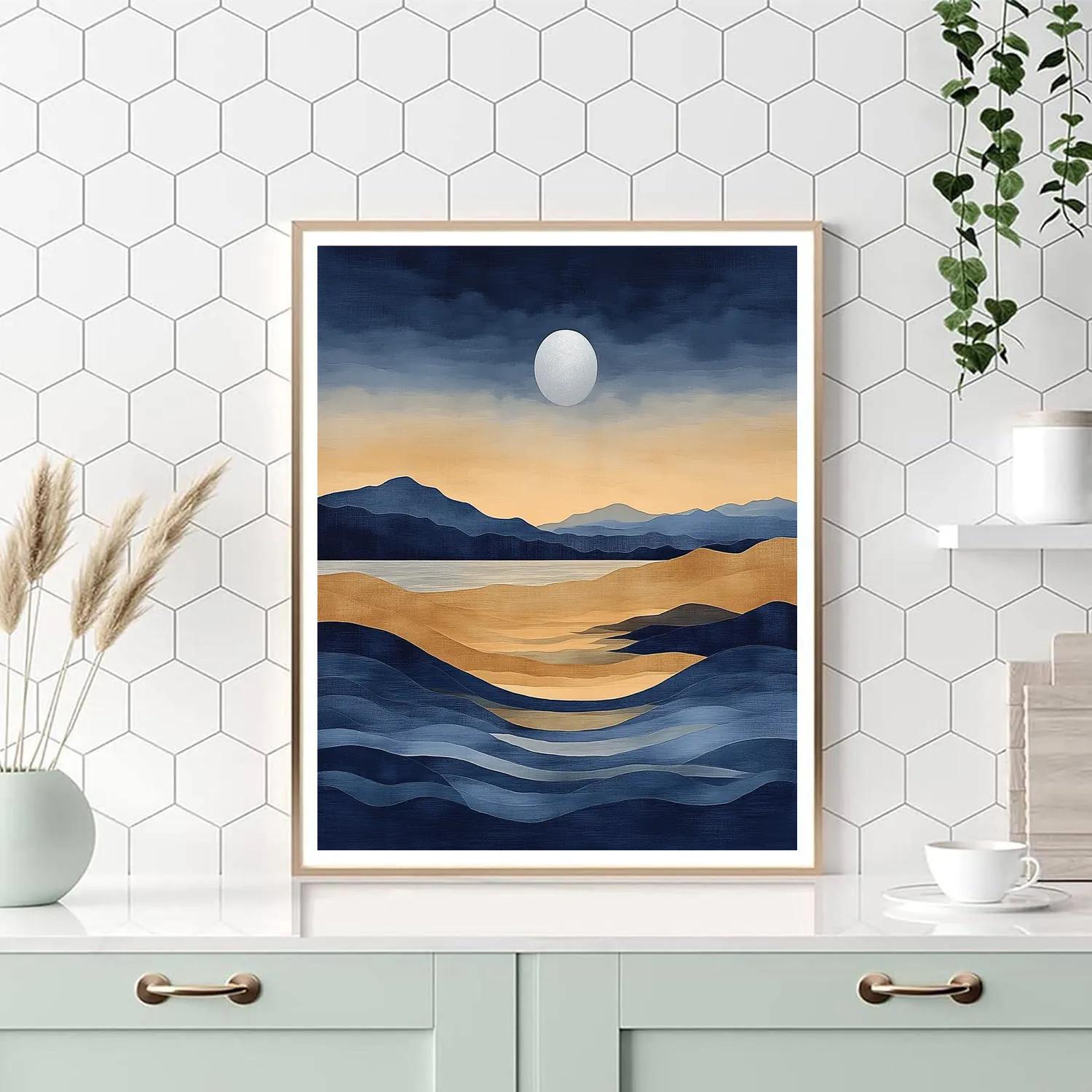 Hiroshige Inspired Moonlit Autumn Tide paint by color