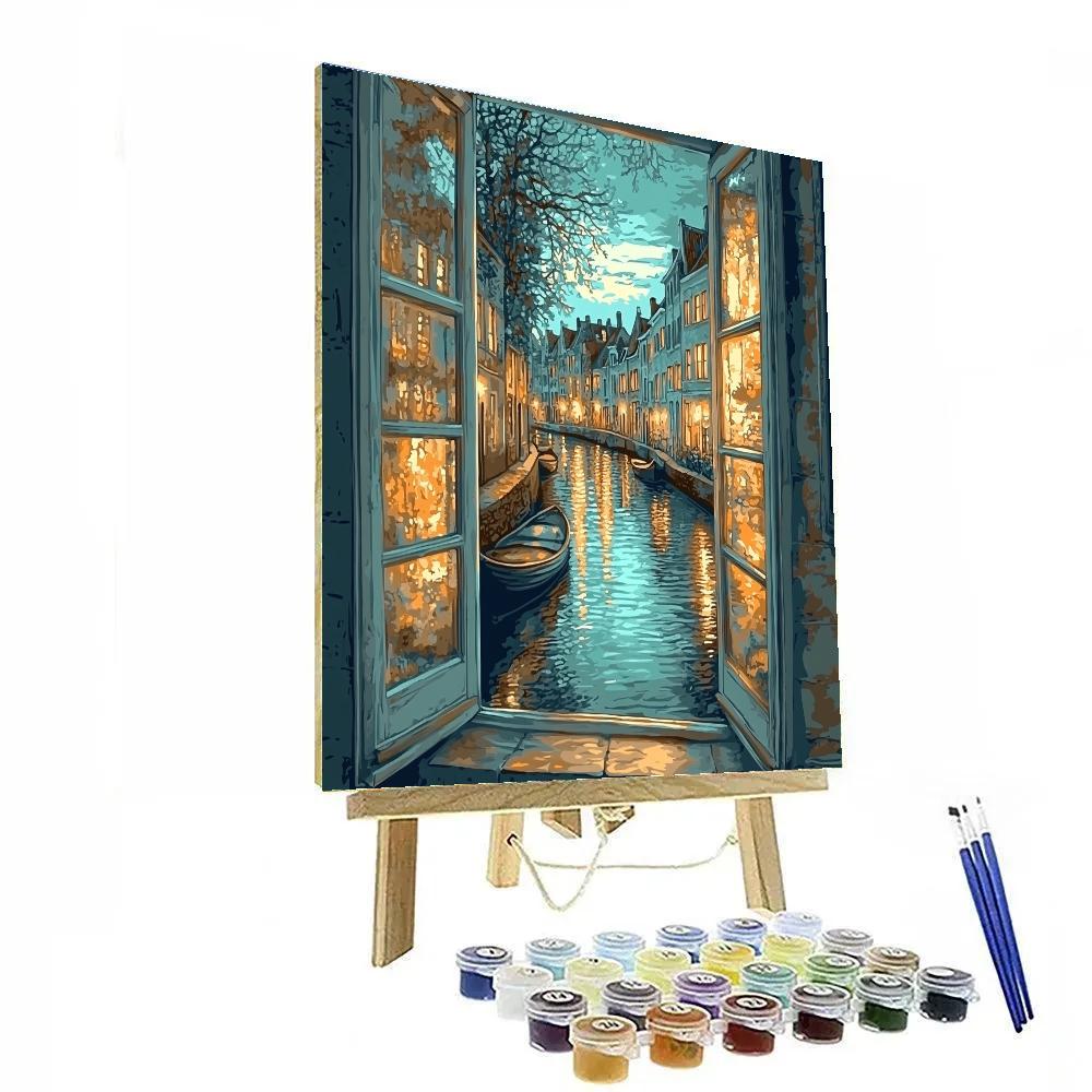 Johannes Vermeer Inspired Glowing Reflection In Delft Canal Window Painting by numbers kit