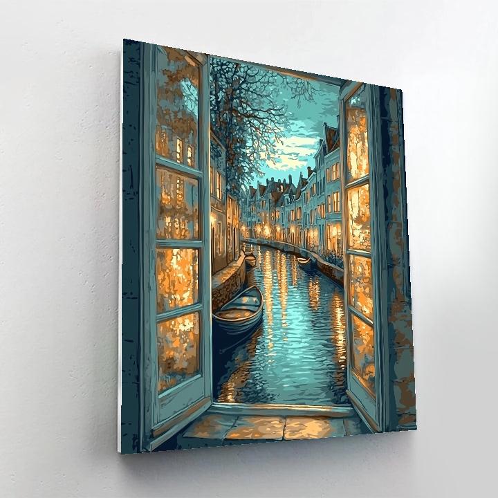 Johannes Vermeer Inspired Glowing Reflection In Delft Canal Window Painting by numbers kit