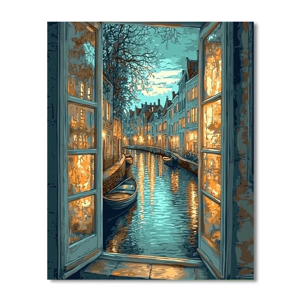 Johannes Vermeer Inspired Glowing Reflection In Delft Canal Window Painting by numbers kit