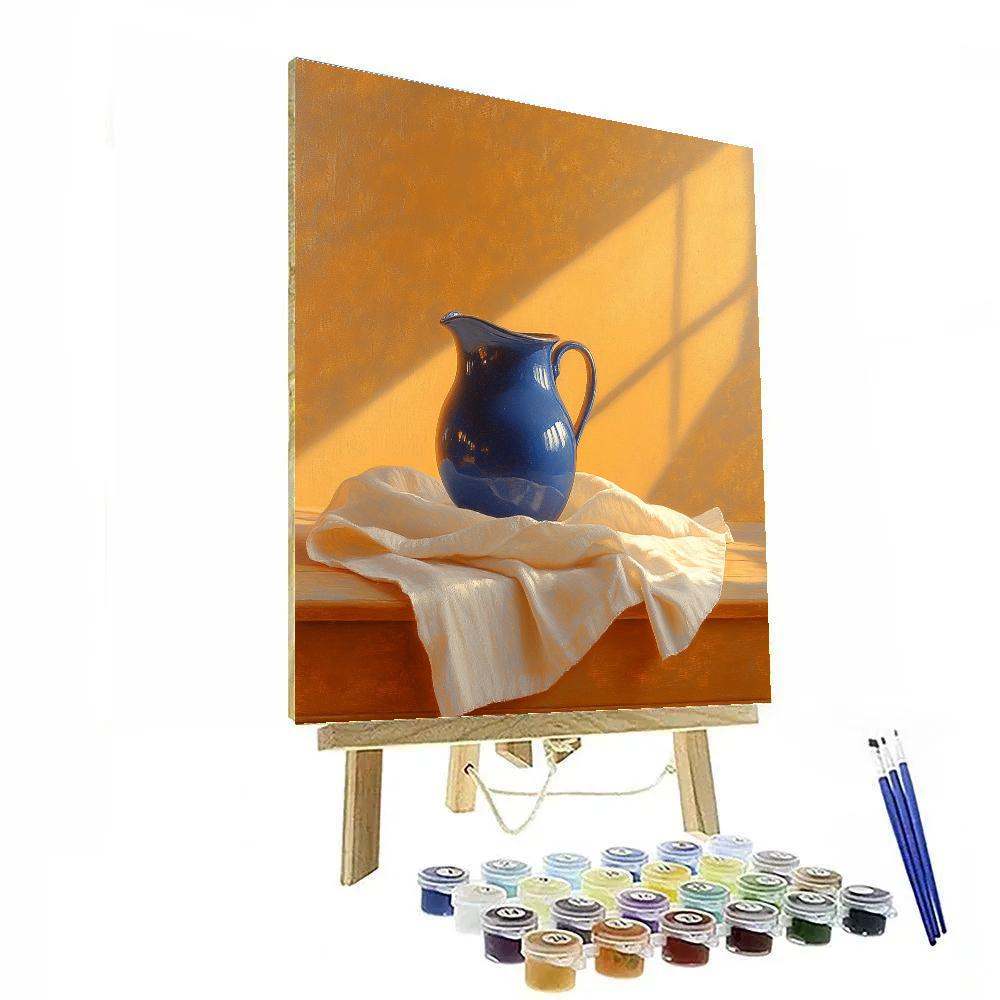Johannes Vermeer Inspired Quiet Still Life With Blue Jug And Linen Numbered painting kits
