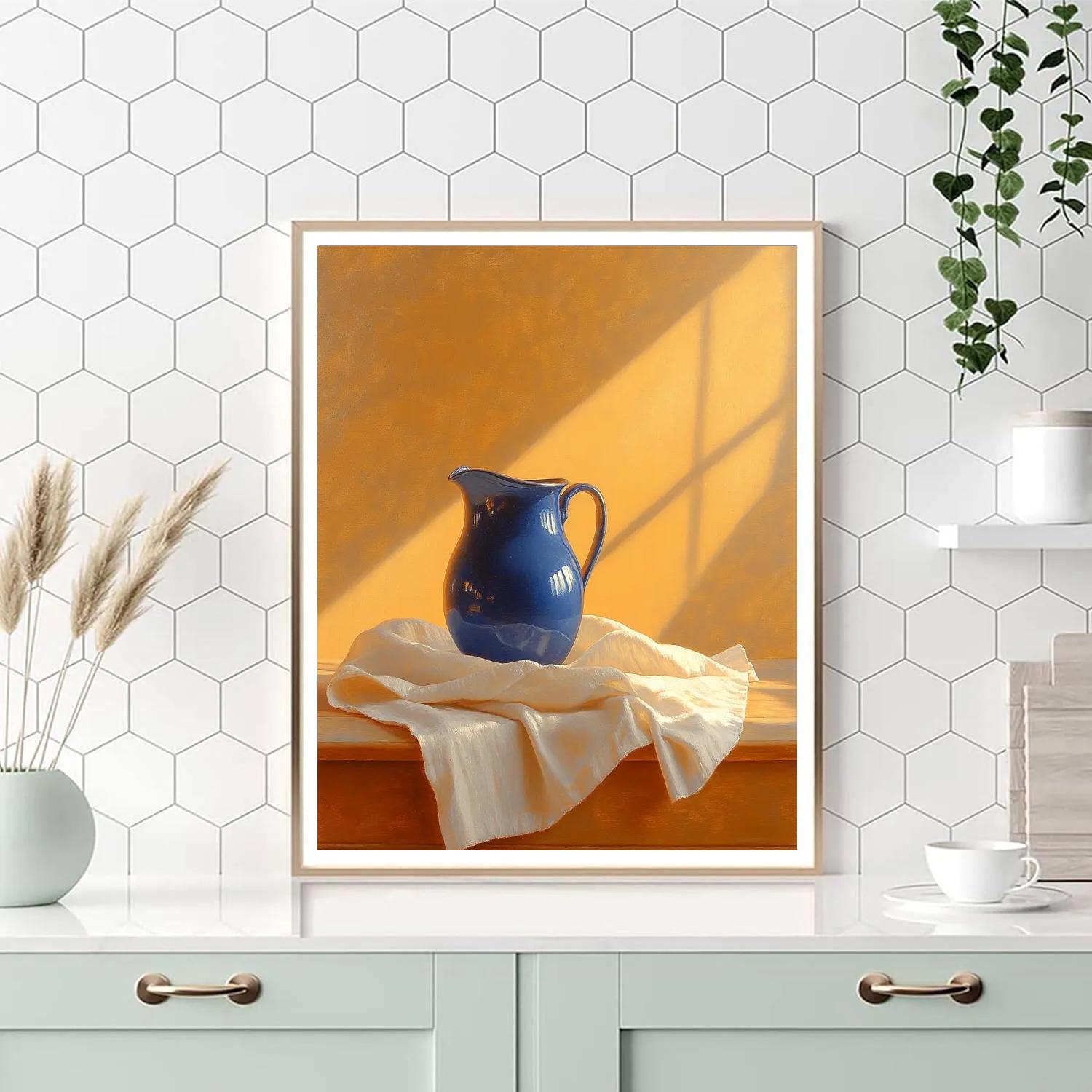 Johannes Vermeer Inspired Quiet Still Life With Blue Jug And Linen Numbered painting kits