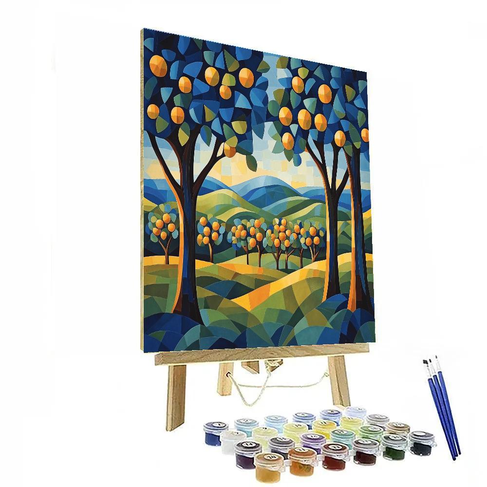 Pablo Picasso Inspired Cubist Orchard In Ochre And Azure Number painting