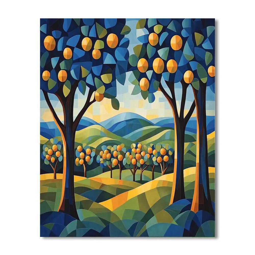 Pablo Picasso Inspired Cubist Orchard In Ochre And Azure Number painting