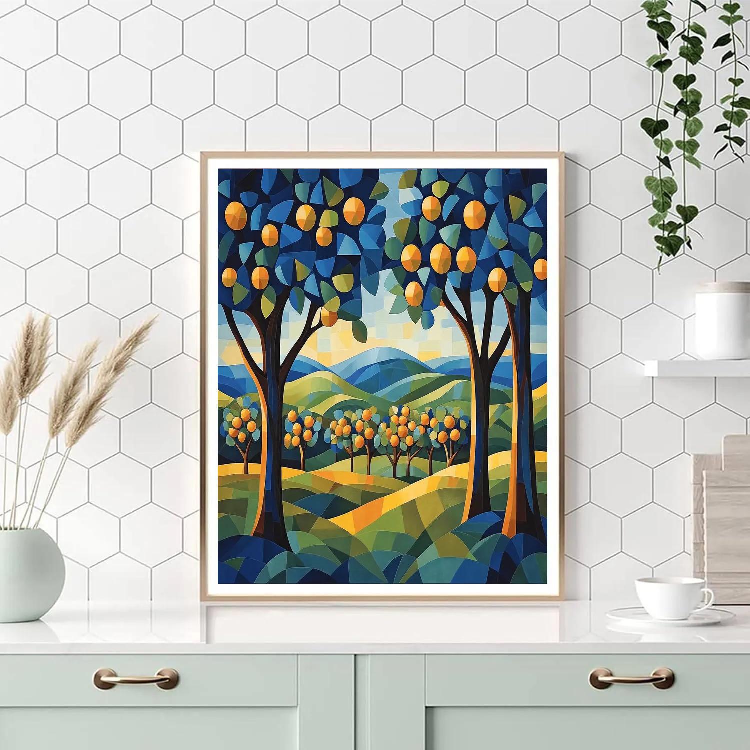 Pablo Picasso Inspired Cubist Orchard In Ochre And Azure Number painting