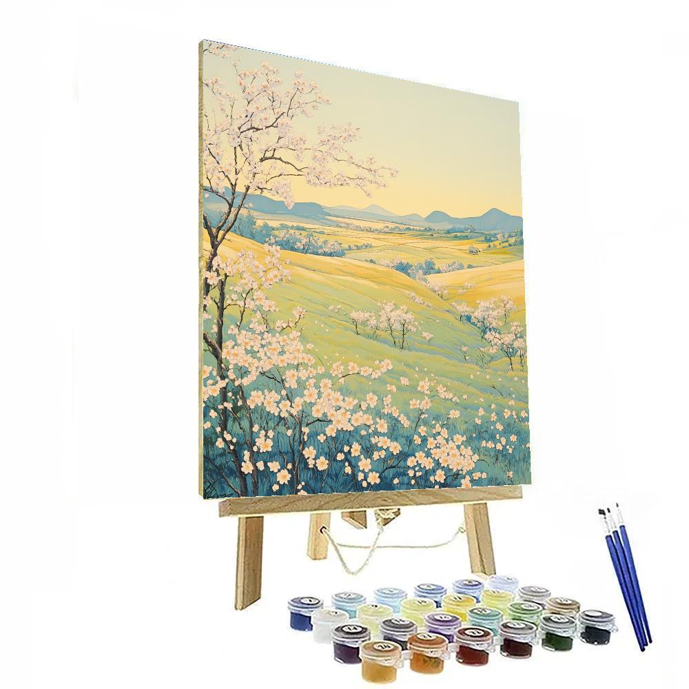 Hiroshige Inspired Tranquil Spring Blossom Meadow Paint by numbers art
