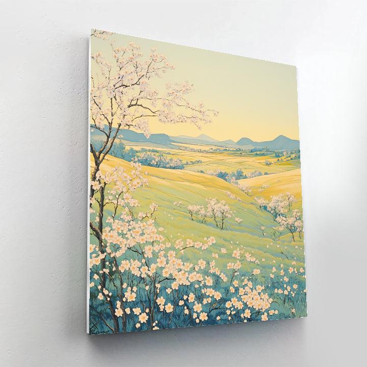 Hiroshige Inspired Tranquil Spring Blossom Meadow Paint by numbers art