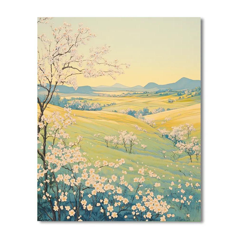 Hiroshige Inspired Tranquil Spring Blossom Meadow Paint by numbers art