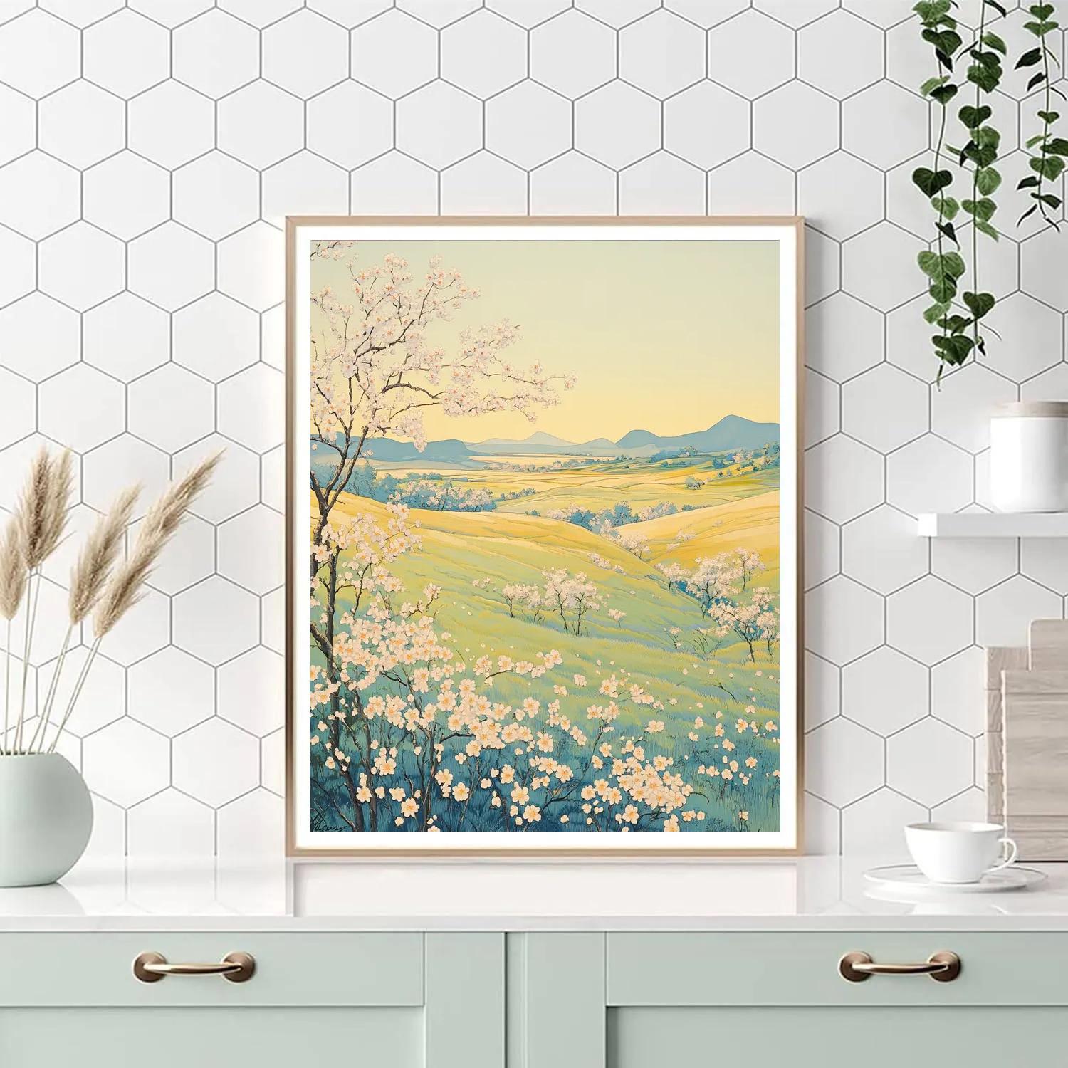Hiroshige Inspired Tranquil Spring Blossom Meadow Paint by numbers art