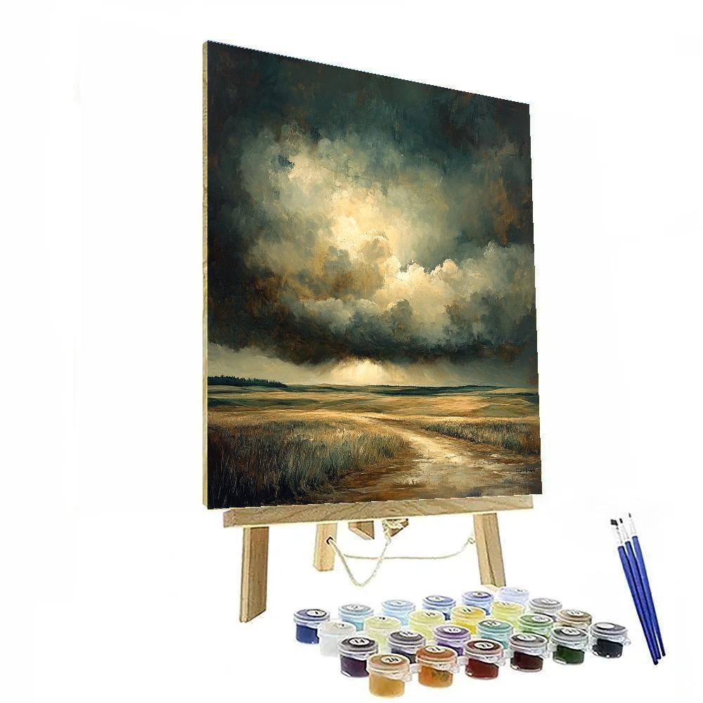 Rembrandt Inspired Storm Clouds Above Rustic Fields paint by color