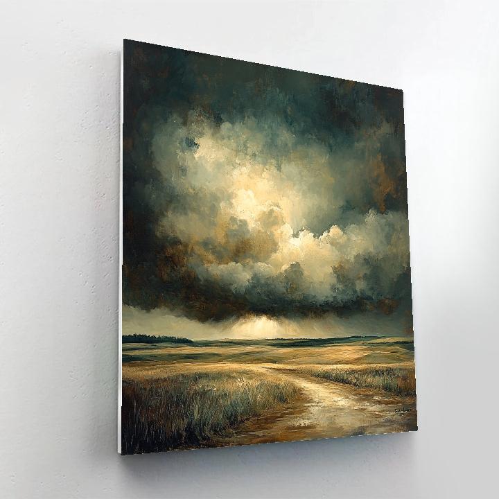 Rembrandt Inspired Storm Clouds Above Rustic Fields paint by color