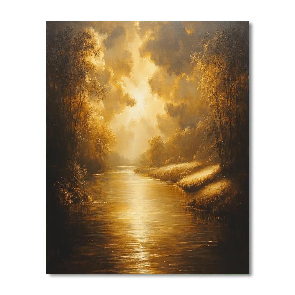 Rembrandt Inspired River Bathing In Golden Light Paint by numbers art