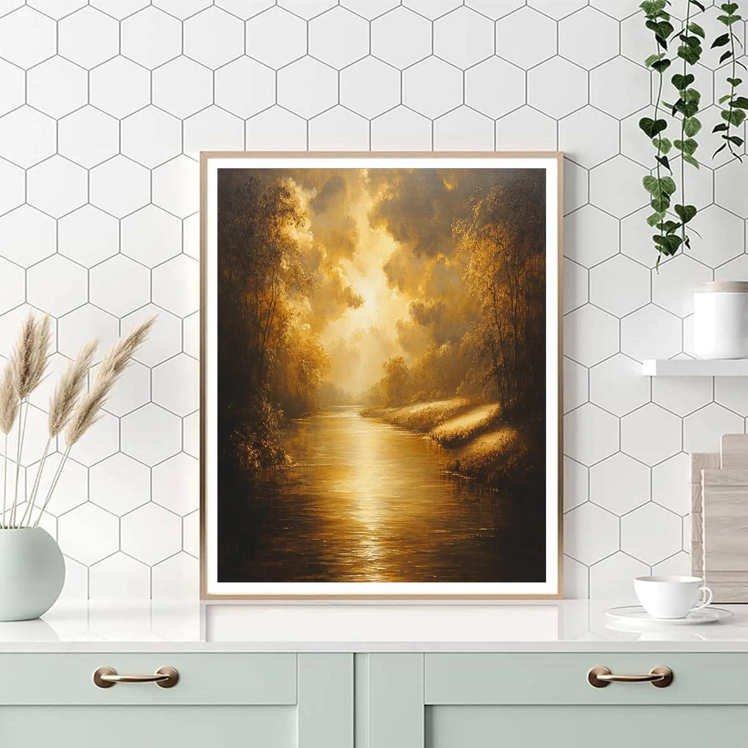 Rembrandt Inspired River Bathing In Golden Light Paint by numbers art