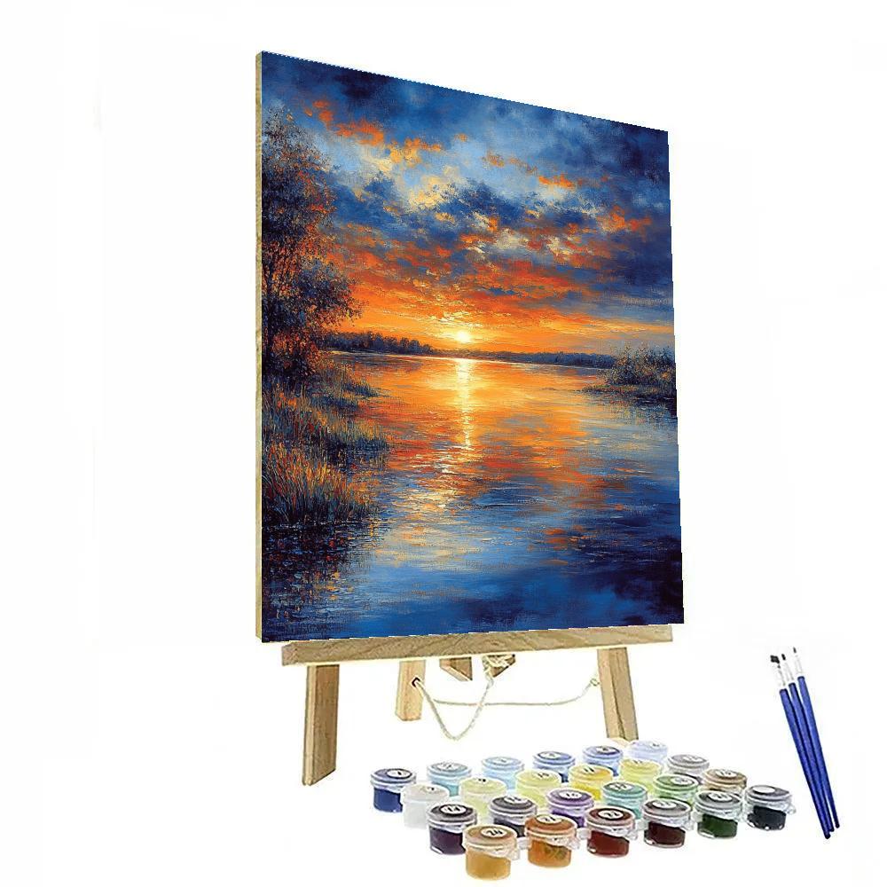 Rembrandt Inspired Luminous Twilight Over Calm Waters paint by numbers