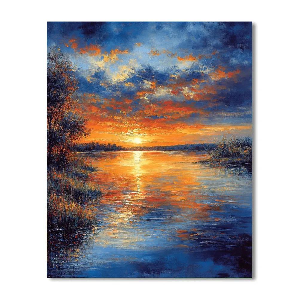 Rembrandt Inspired Luminous Twilight Over Calm Waters paint by numbers